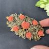 Брошь Розы 9 см латунь коралл