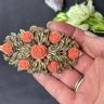 Брошь Розы 9 см латунь коралл