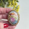 Брошь Limoges 5 см фарфор латунь ручная работа Франция