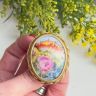 Брошь Limoges 5 см фарфор латунь ручная работа Франция
