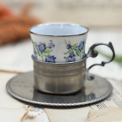 Кофейная пара в оловянном подстаканнике 100 мл фарфор Германия