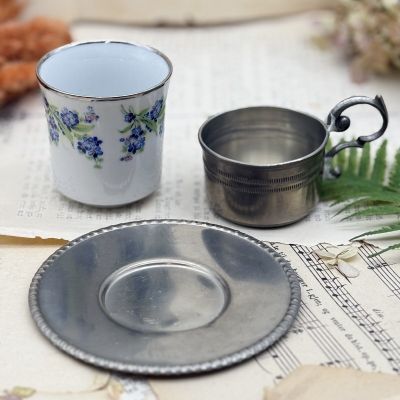 Кофейная пара в оловянном подстаканнике 100 мл фарфор Германия