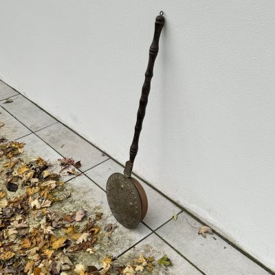 Грелка старинная 98 см медь латунь дерево