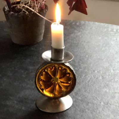 Подсвечник 13 см металл янтарный хрусталь