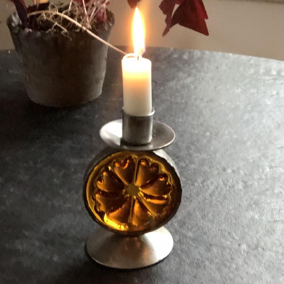 Подсвечник 13 см металл янтарный хрусталь