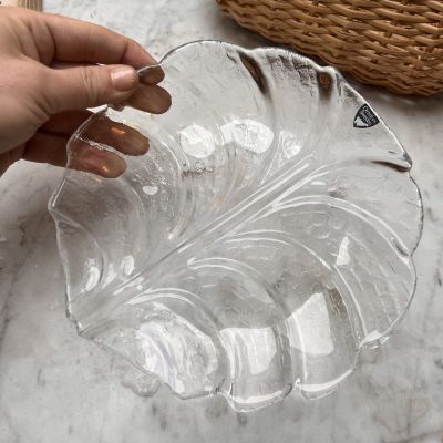 Тарелка хрустальная 18 см Orrefors Löv Lars Hellsten Лист Швеция