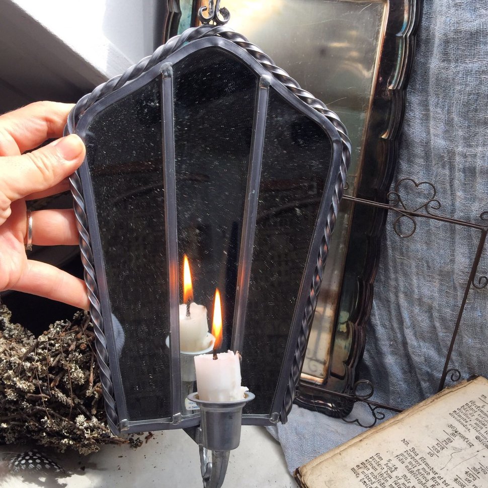 Подсвечник настенный олово и зеркало Швеция