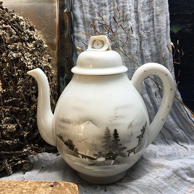 Чайник - Японский пейзаж, костяной фарфор