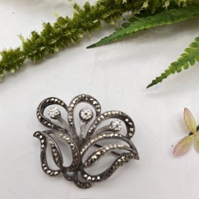 Брошь Цветок 5 см серебро фианиты Германия
