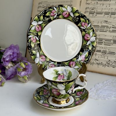 Чайное трио черный Royal Albert Provincial Flowers Ladys Slipper 200 мл Англия