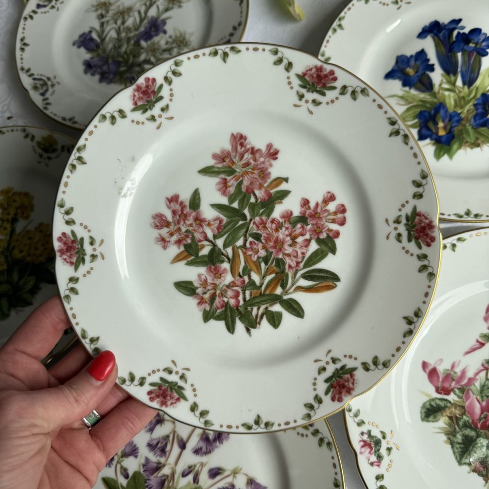 Тарелка Franklin Porcelain Альпийские цветы Rostblattrige Alpenrose 20 см фарфор Германия