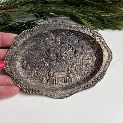 Блюдо поднос малое 14 см мельхиор патина