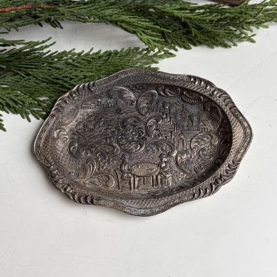 Блюдо поднос малое 14 см мельхиор патина