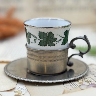 Кофейная пара в оловянном подстаканнике 100 мл фарфор Германия