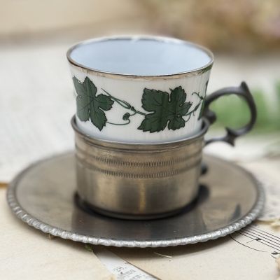 Кофейная пара в оловянном подстаканнике 100 мл фарфор Германия