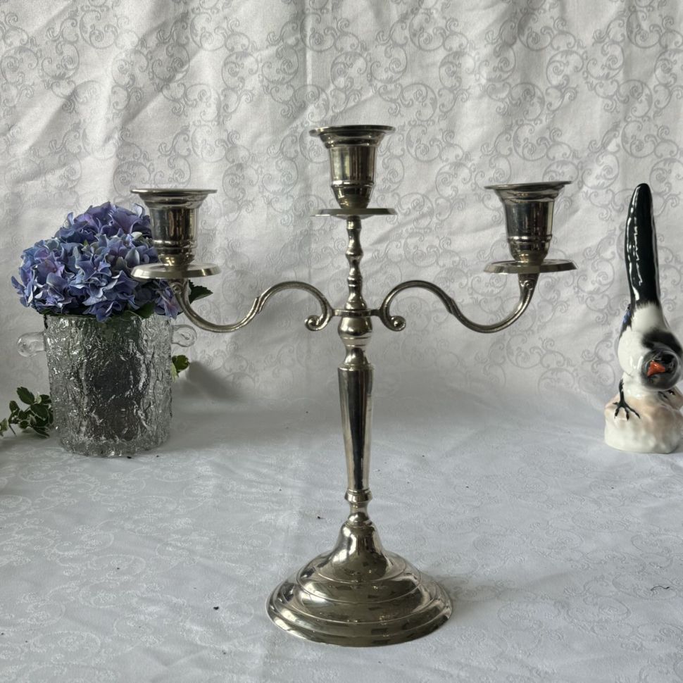 Подсвечник на три свечи 31 см хром