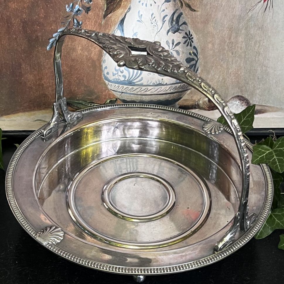 Блюдо фруктовница с ручкой 28 см мельхиор Франция