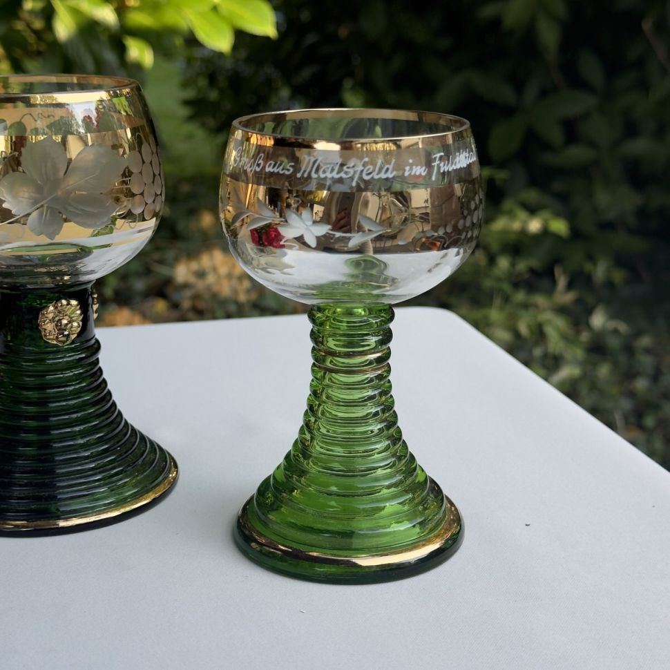 Бокал Виноград золото 150 мл на зеленой ножке хрусталь 