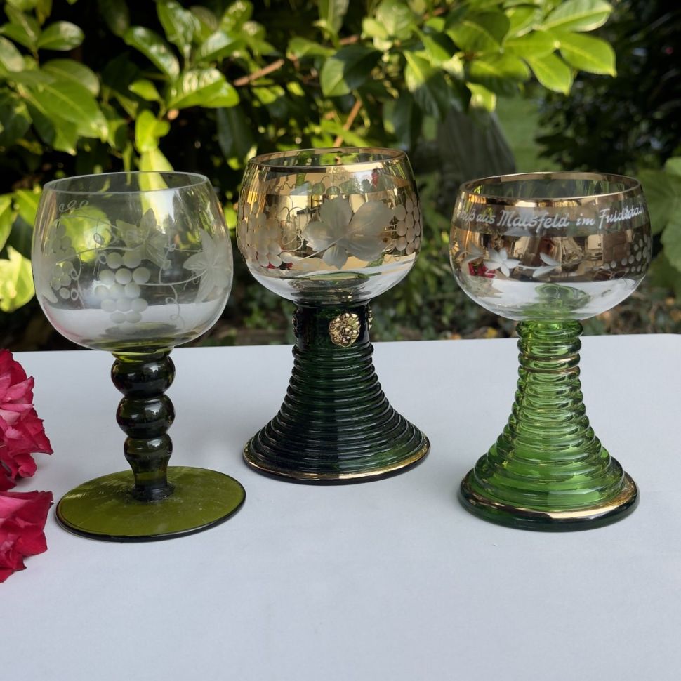 Бокал Виноград золото 150 мл на зеленой ножке хрусталь 