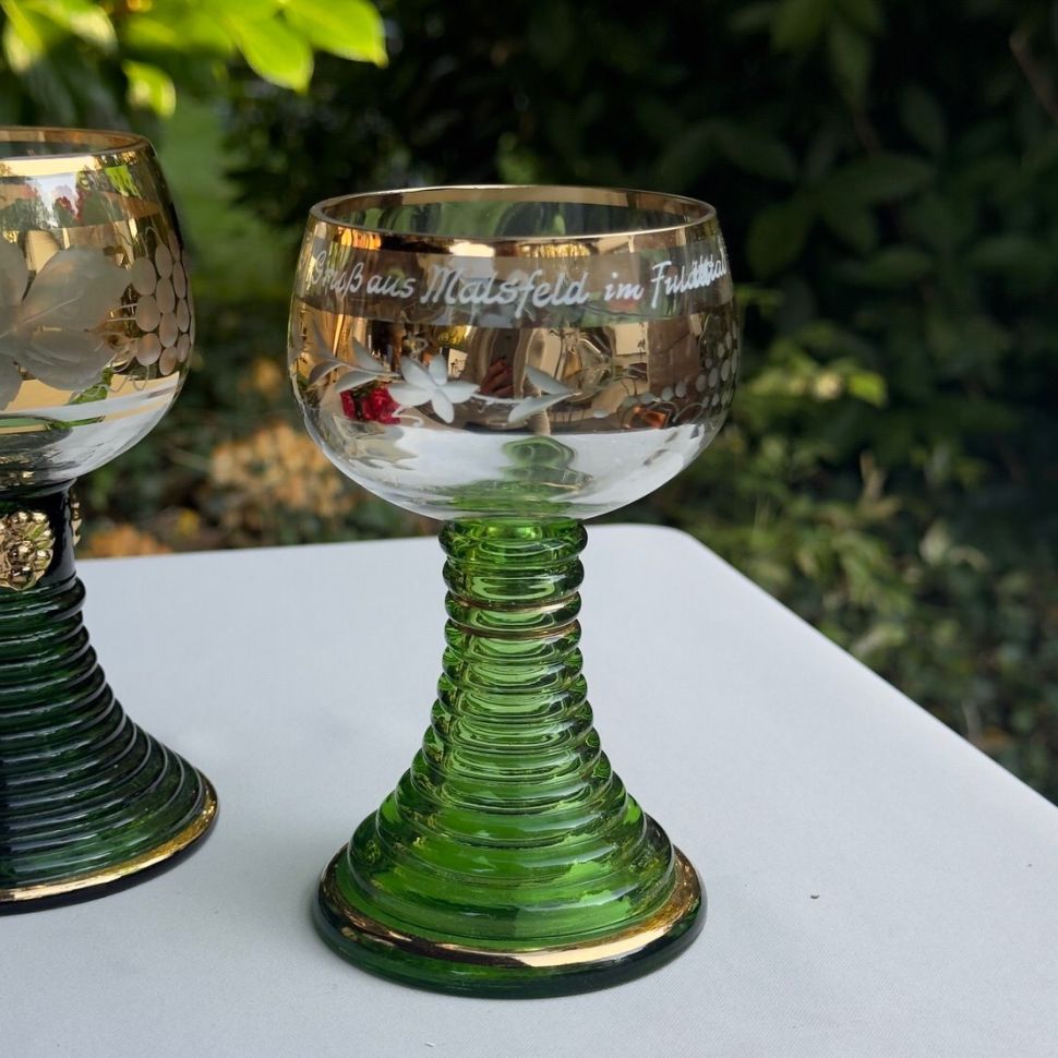 Бокал Виноград золото 150 мл на зеленой ножке хрусталь