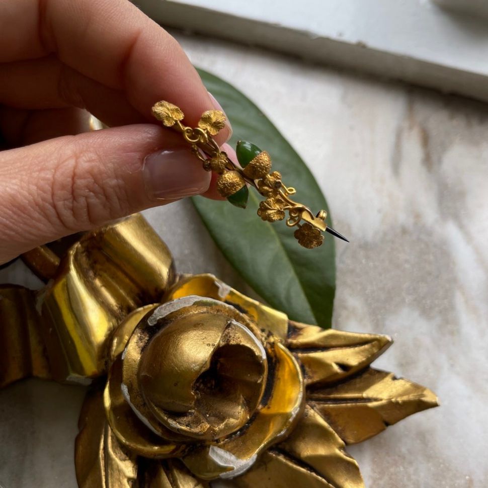 Брошь ювелирная винтажная Веточка 5 см