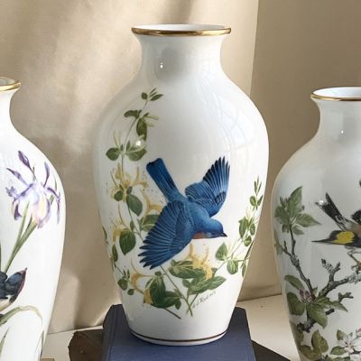 Ваза Franklin Mint The Bluebirds of summer 30 см фарфор Япония 1985 г.