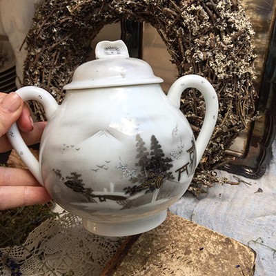 Сахарница - Японский пейзаж, костяной фарфор 