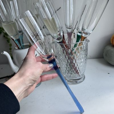 Бокал для игристого на высокой ножке 33 см голубой 