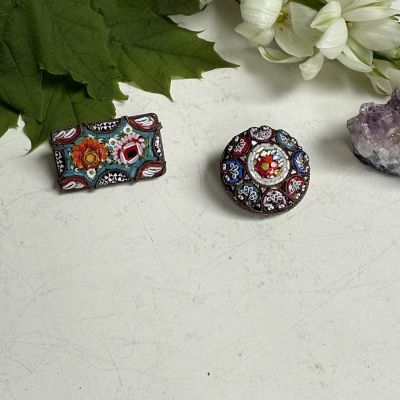 Брошь флорентийская микромозаика 2,5 см Италия