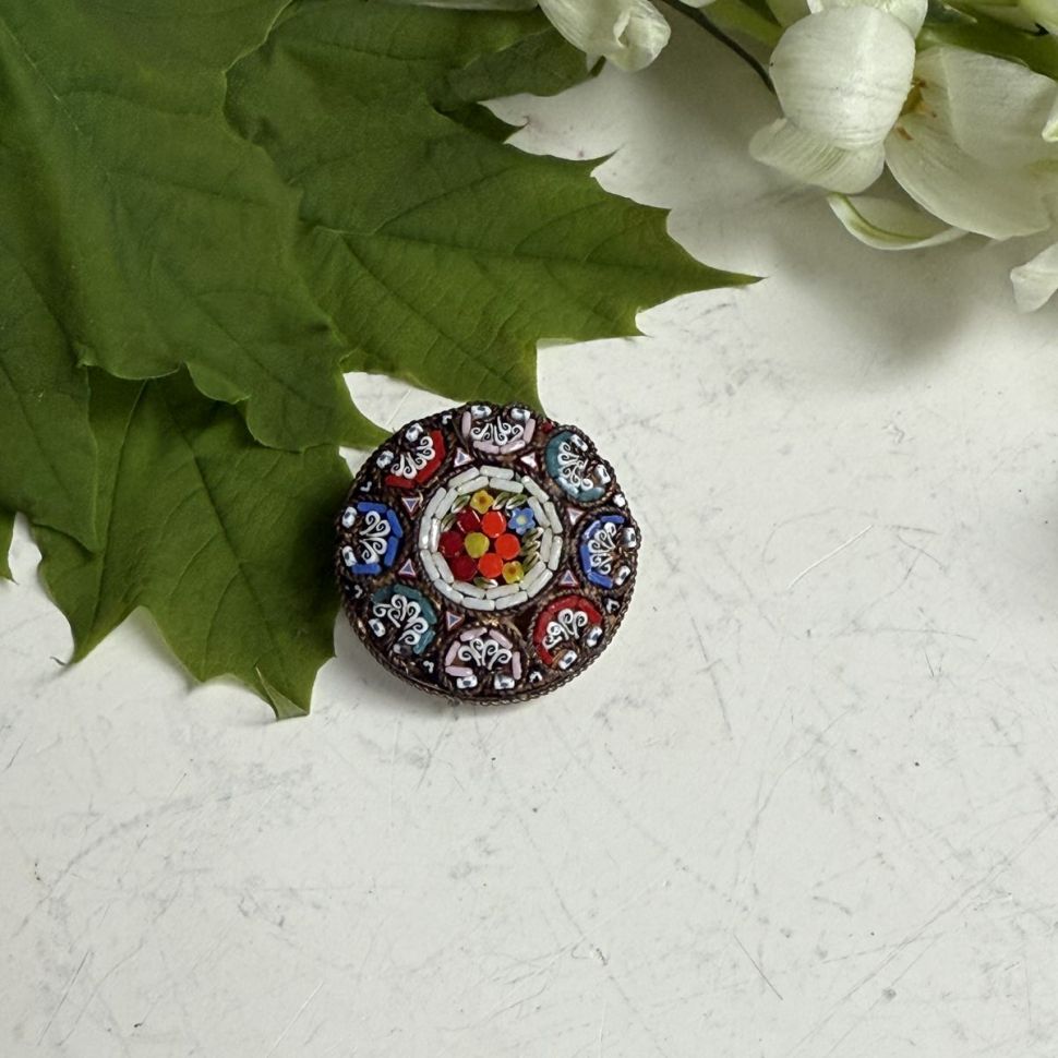 Брошь флорентийская микромозаика 2,5 см Италия