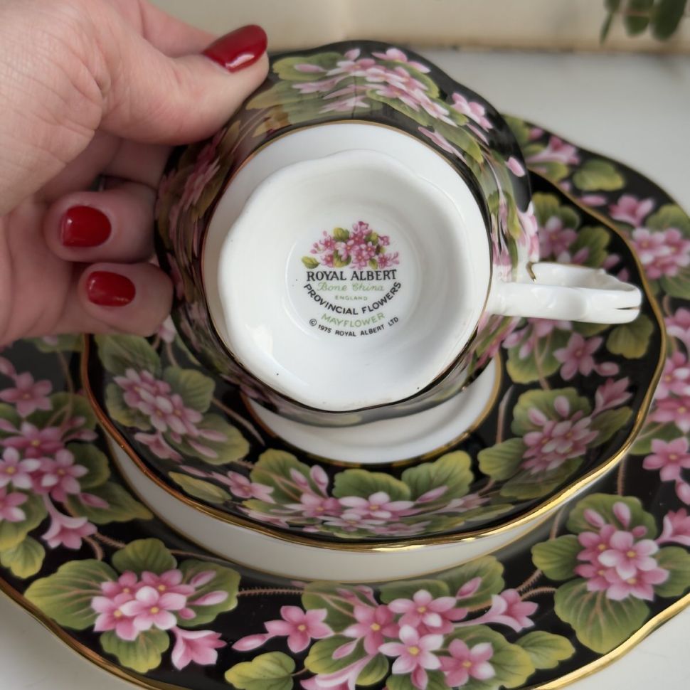 Чайное трио черный Royal Albert Provincial Flowers Mayflower 200 мл Англия 
