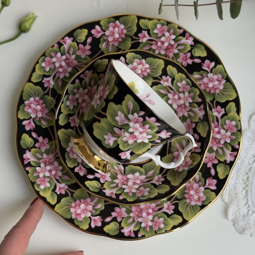 Чайное трио черный Royal Albert Provincial Flowers Mayflower 200 мл Англия 
