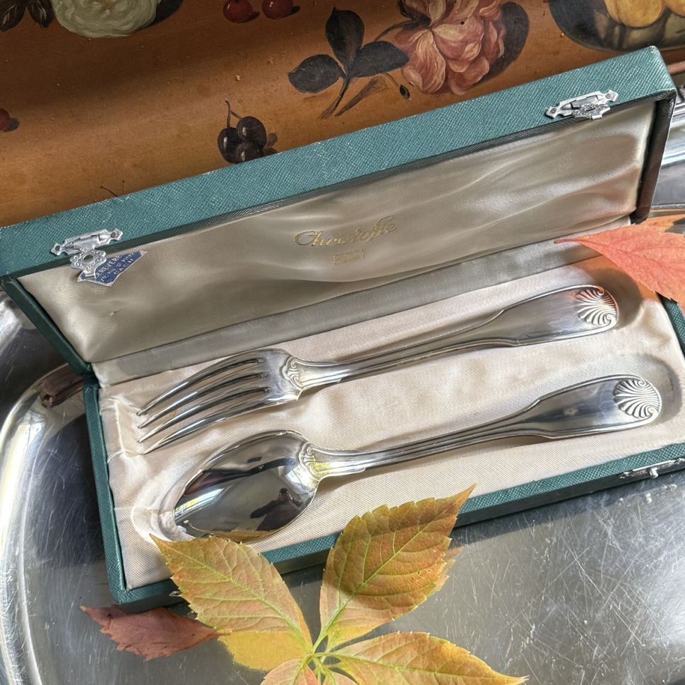 Ложка и вилка набор Christofle 21 см серебрение Франция