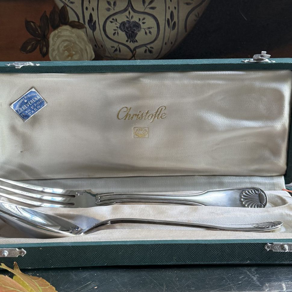 Ложка и вилка набор Christofle 21 см серебрение Франция