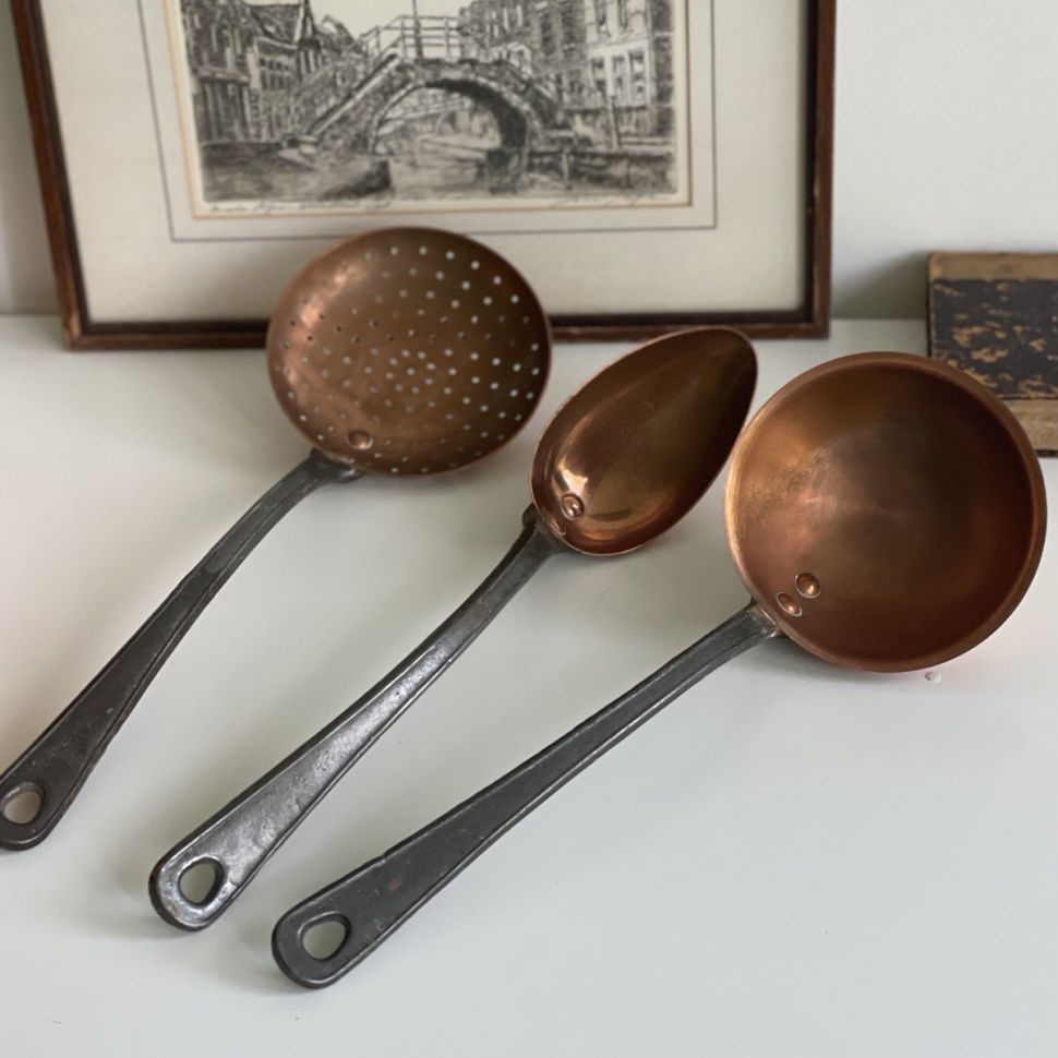 Ложка 32 см медь ручка чугун