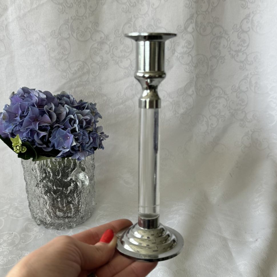 Подсвечник с прозрачной вставкой 18 см хром