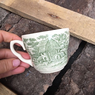 Чашка кружка, Англия, кракелюр, салатовый пейзаж