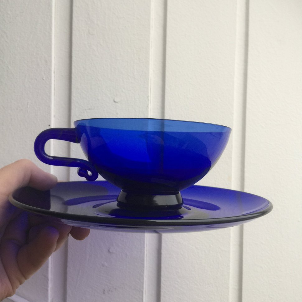 Синяя чайная пара, стекло