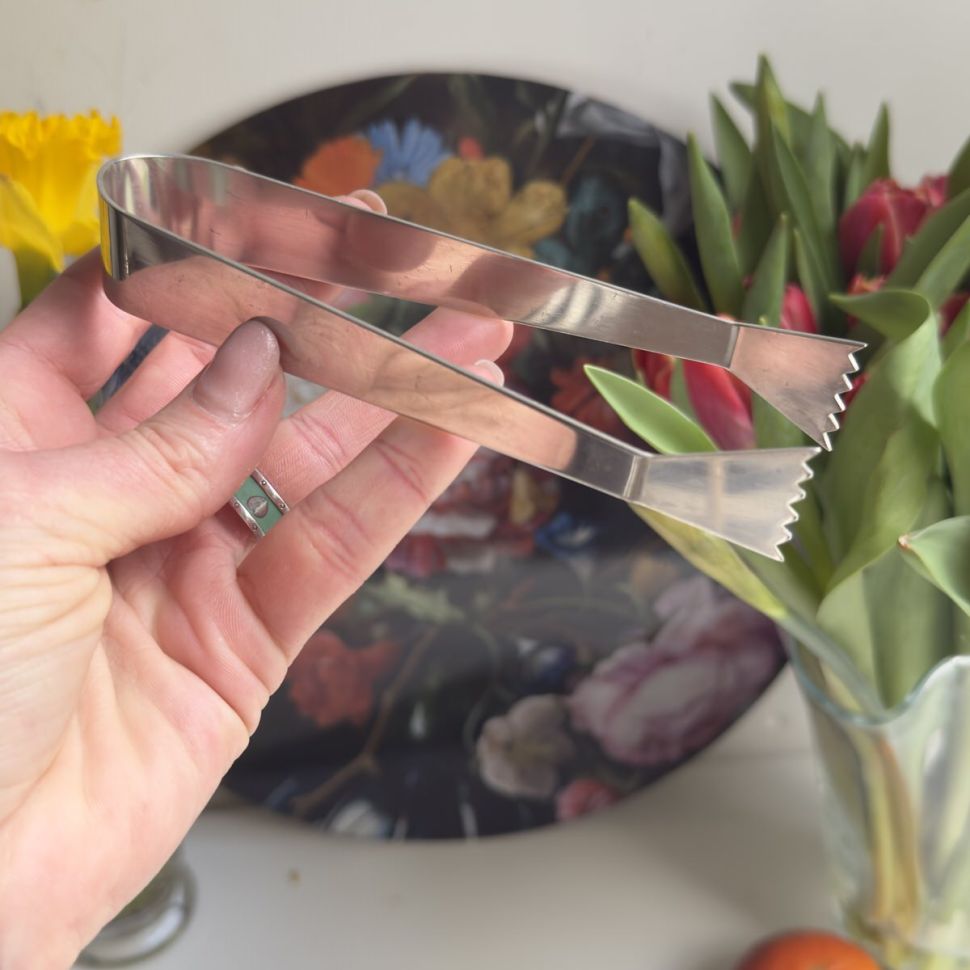 Щипцы для льда 14 см сталь серебрение  