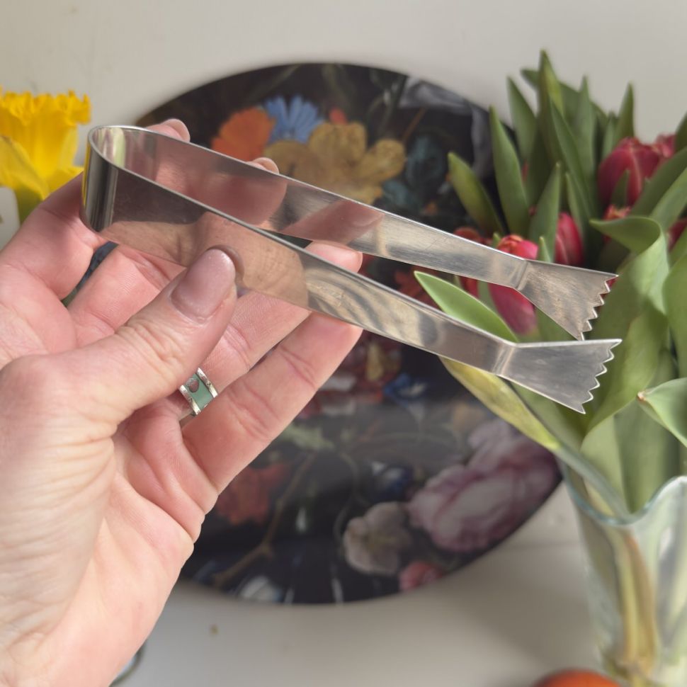 Щипцы для льда 14 см сталь серебрение  