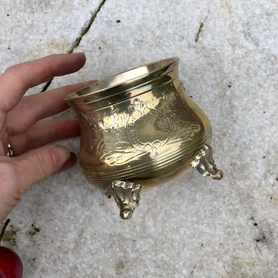 Сахарница на ножках с гравировкой, серебрение по латуни