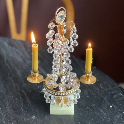 Подсвечник Жирандоль с хрустальными подвесками на мраморном основании