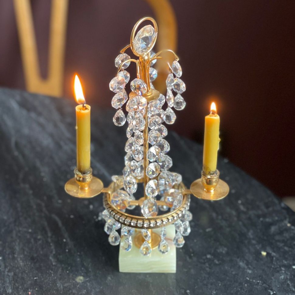 Подсвечник Жирандоль с хрустальными подвесками на мраморном основании