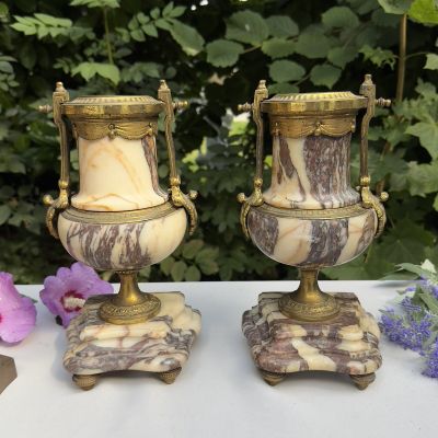 Ваза каминная 27 см 19 век набор 2 шт Франция шпиатр мрамор
