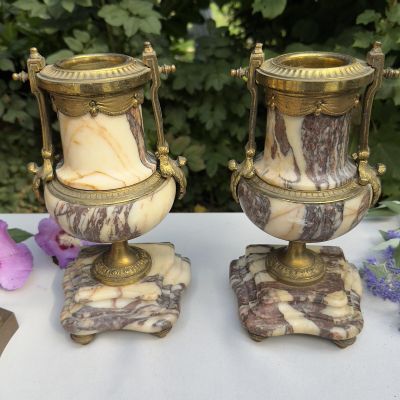 Ваза каминная 27 см 19 век набор 2 шт Франция шпиатр мрамор
