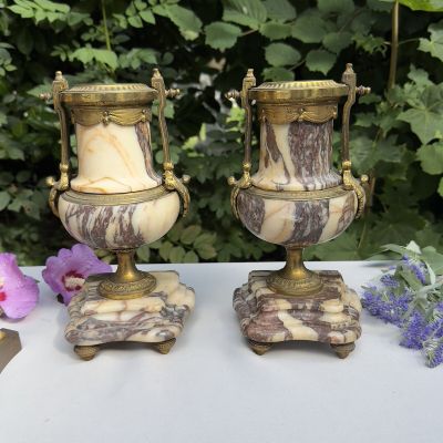 Ваза каминная 27 см 19 век набор 2 шт Франция шпиатр мрамор