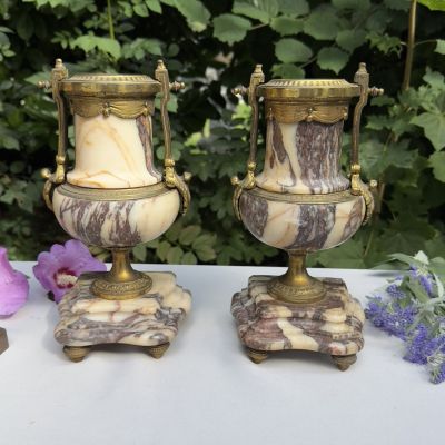 Ваза каминная 27 см 19 век набор 2 шт Франция шпиатр мрамор