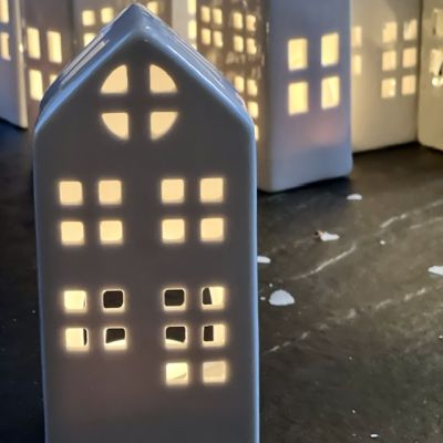 Подсвечник домик керамический 7х15 см серый