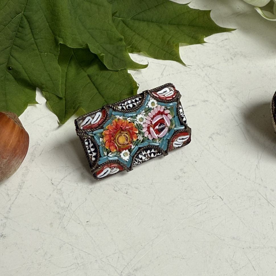 Брошь флорентийская микромозаика 3 см Италия