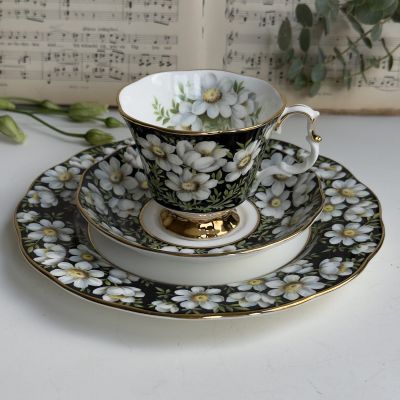 Чайное трио черный Royal Albert Provincial Flowers Mountain Avens 200 мл Англия